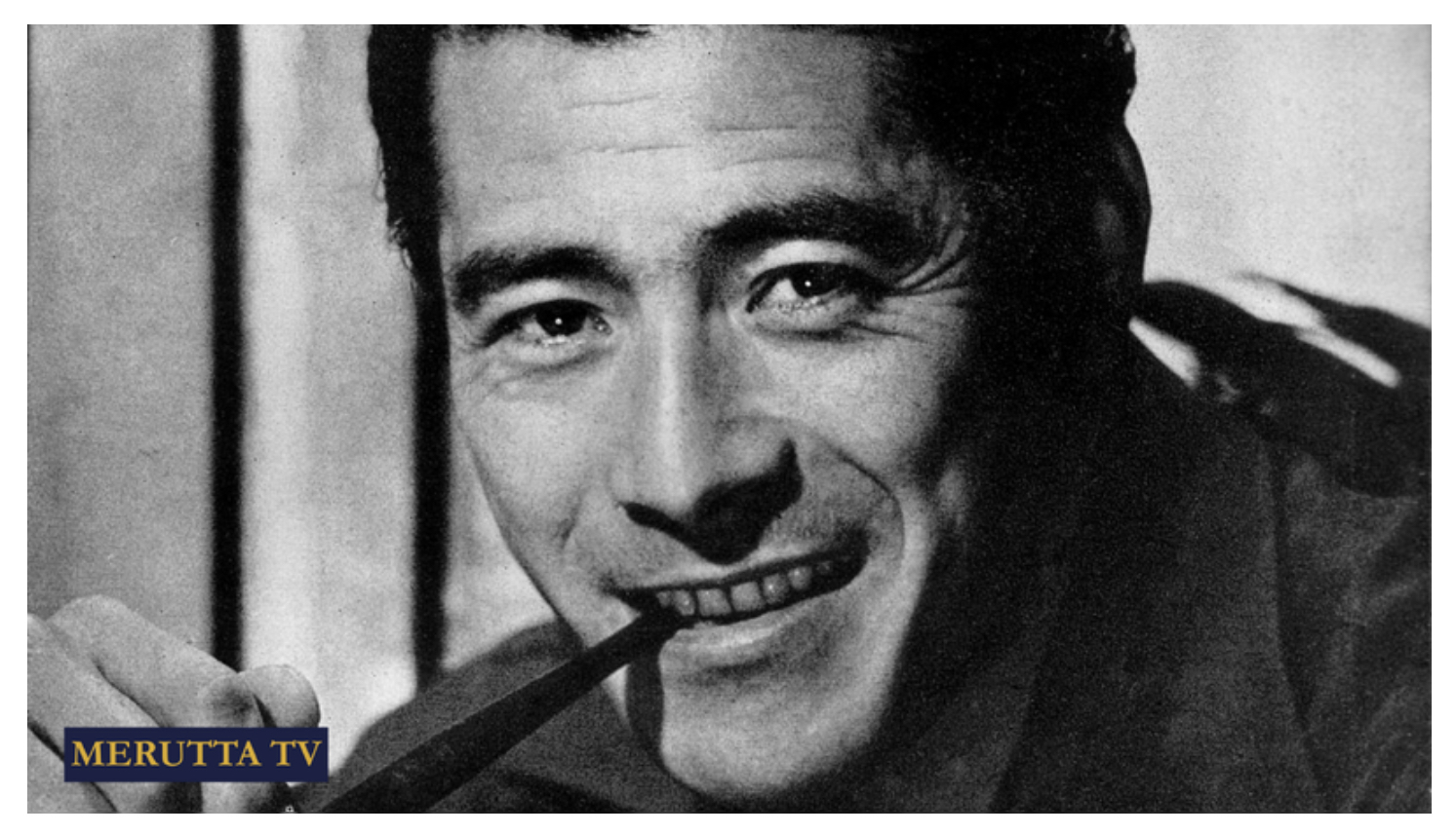 Black and white portrait of Toshiro Mifune, Japan’s most famous actor known for his collaborations with Akira Kurosawa